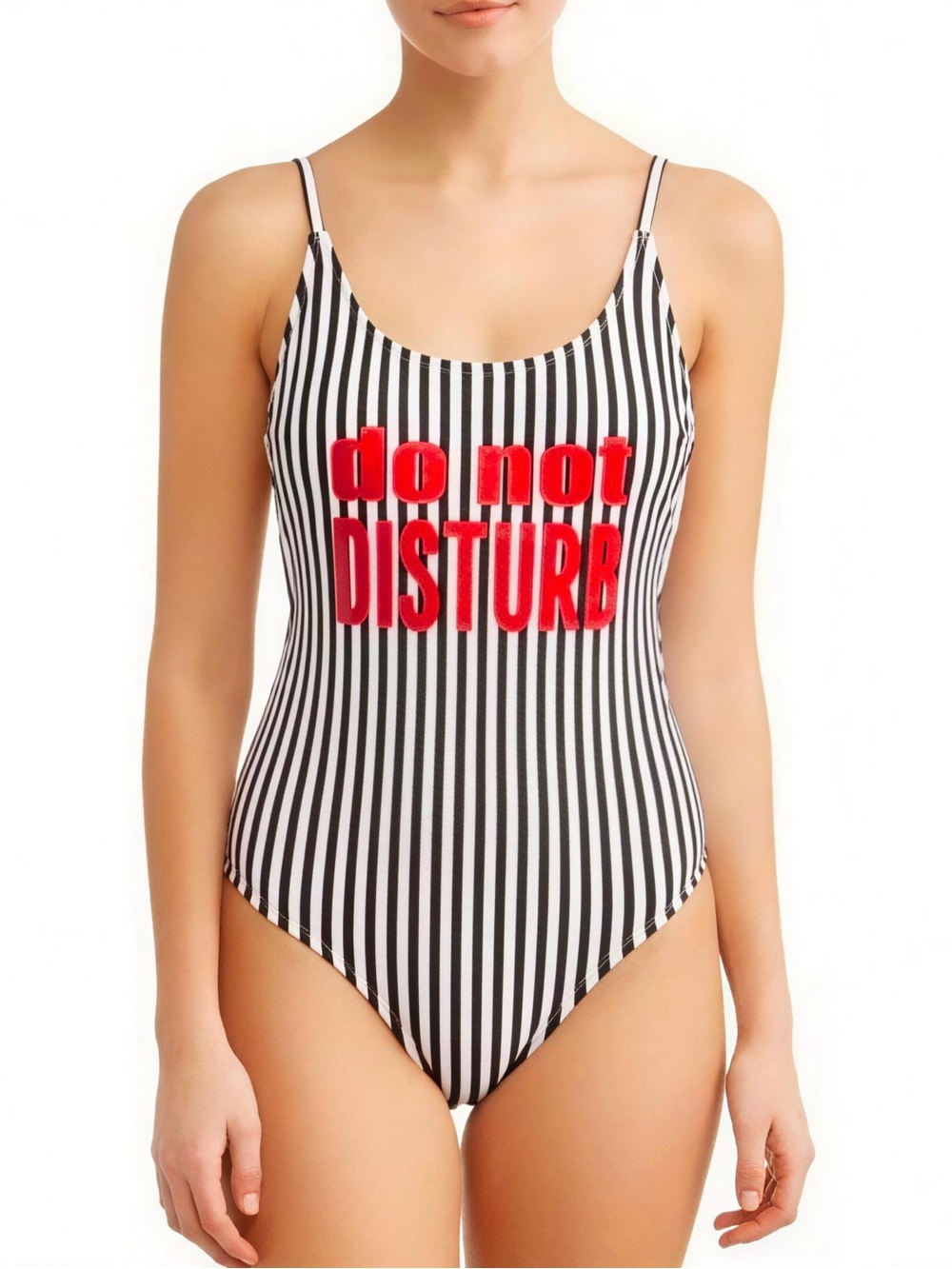 No Boundaries Black & White Striped One-Piece with Red Graphic